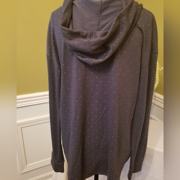 Cat & Jack Dark Gray Girls Hooded Long Sleeve Top Front Pocket Metallic Dots XL - Picture 4 of 6